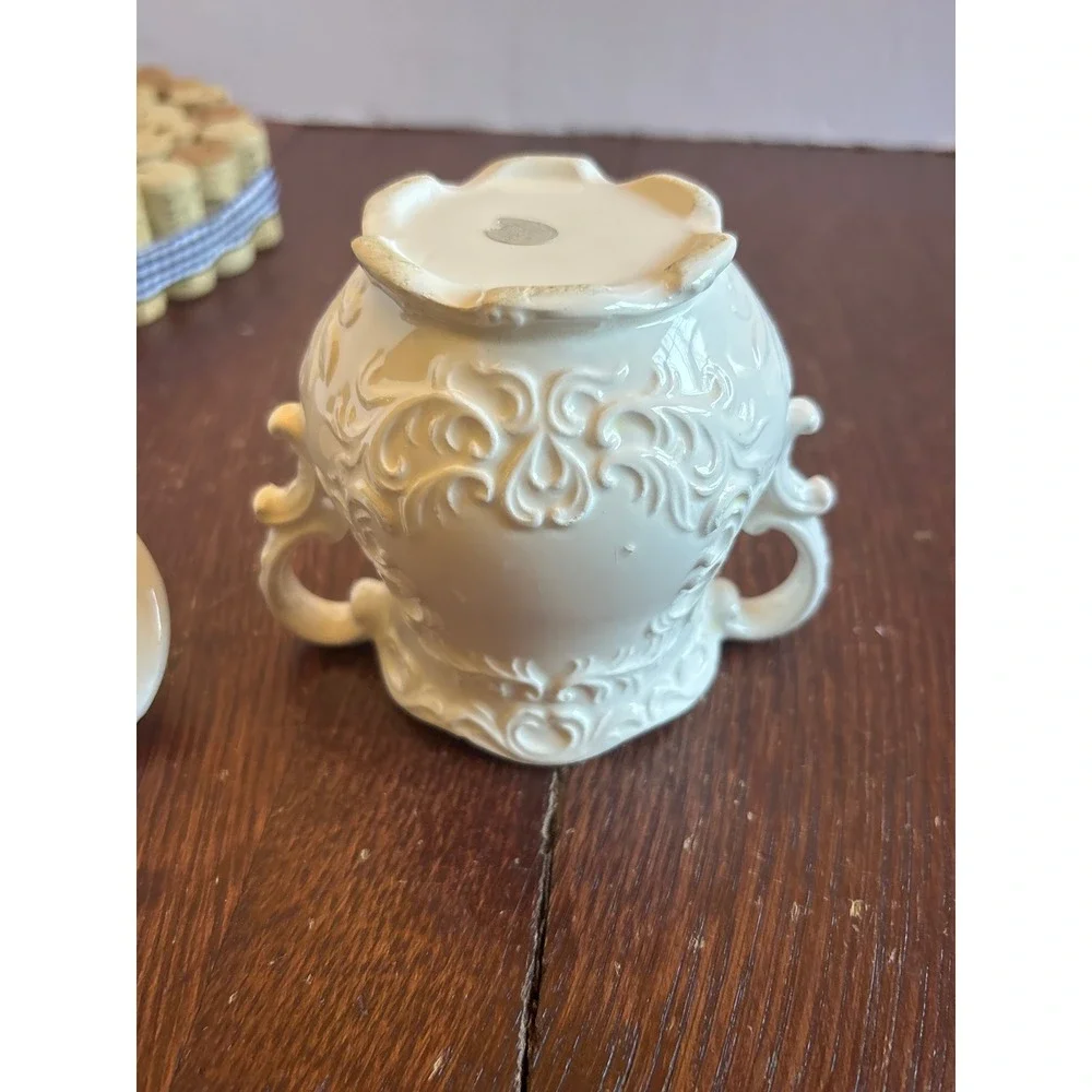 National Potteries Co Vintage White Ceramic Sugar Bowl with Lid Made in Japan